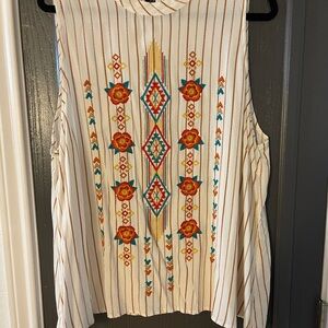 Savanna Jane Embroidered Sleeveless Blouse - Cream with Red and Blue Accents